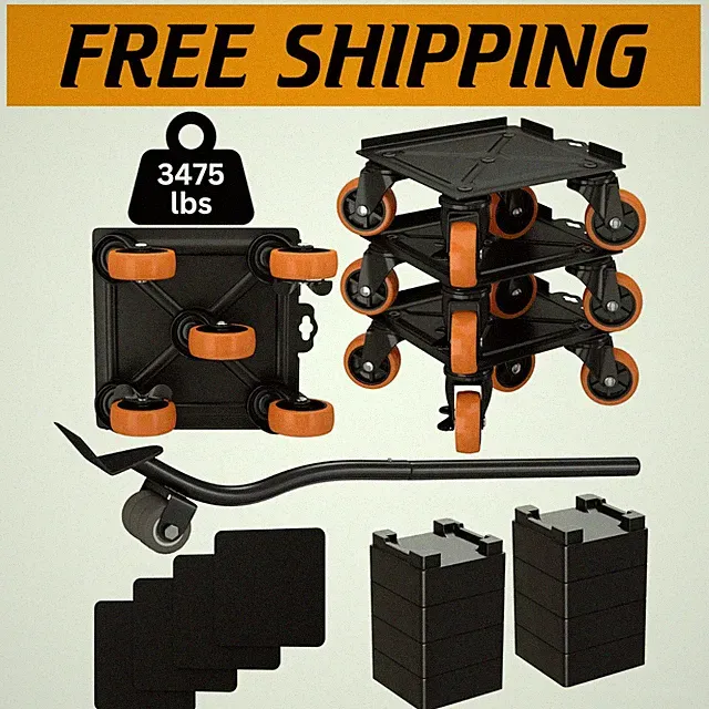 Compact Furniture Lifter and Dolly Coaster Set with Silicone Floor Protection
