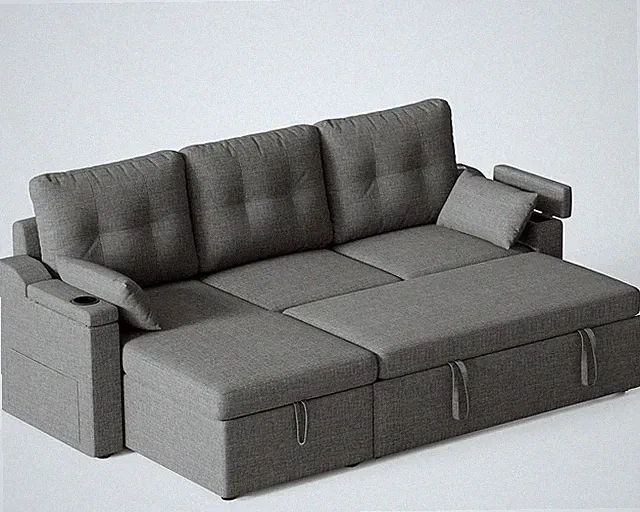 Compact Grey L-Shaped Sofa Bed with Storage, USB-C Ports & Washable Cover