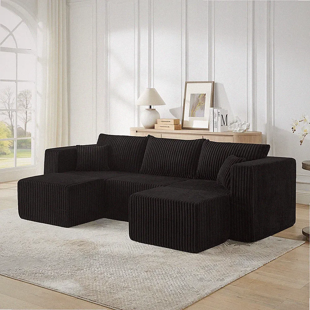 Compact modular sectional,Compressed Corduroy Sofa w/Modern Minimalist Style