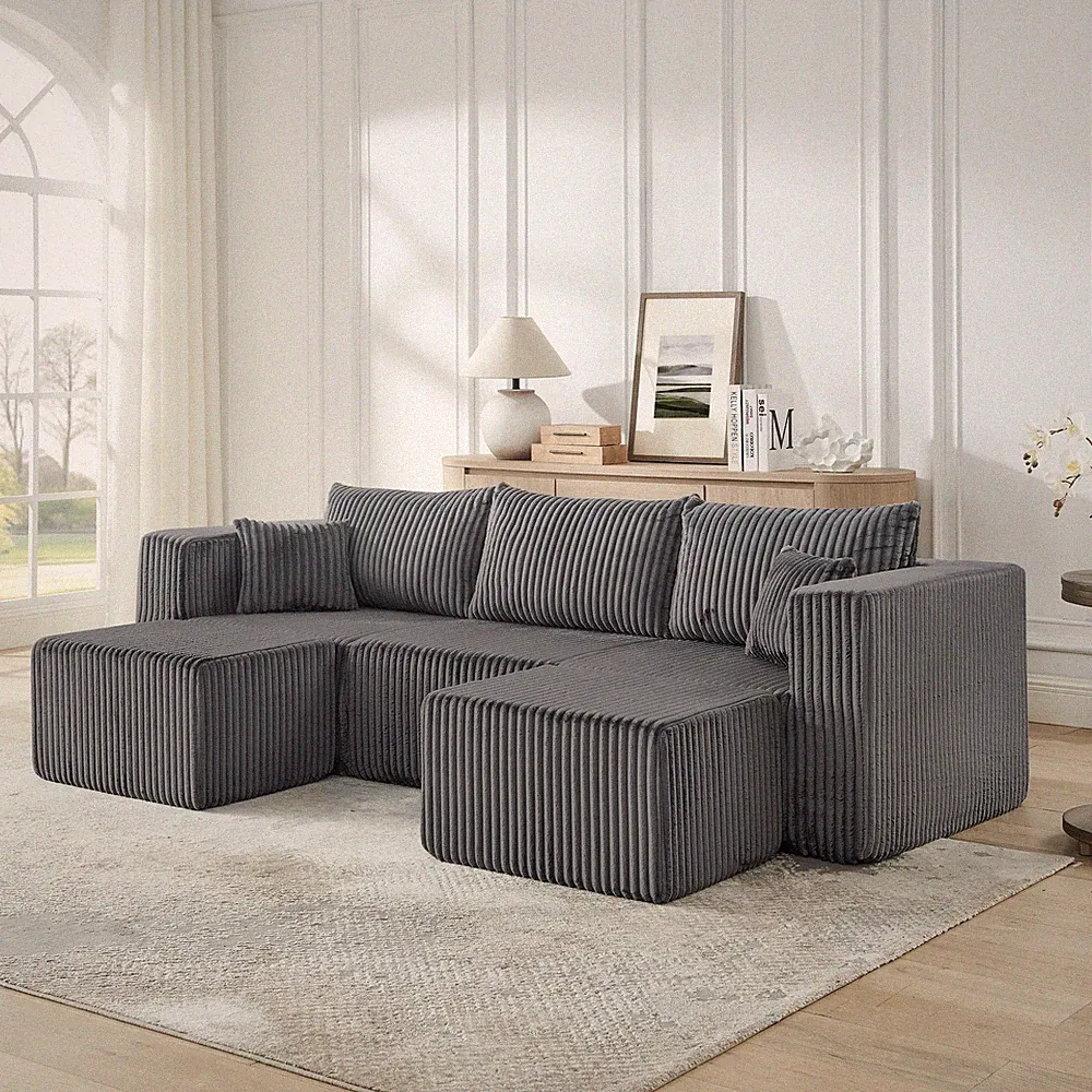 Compact modular sectional,Compressed Corduroy Sofa w/Modern Minimalist Style