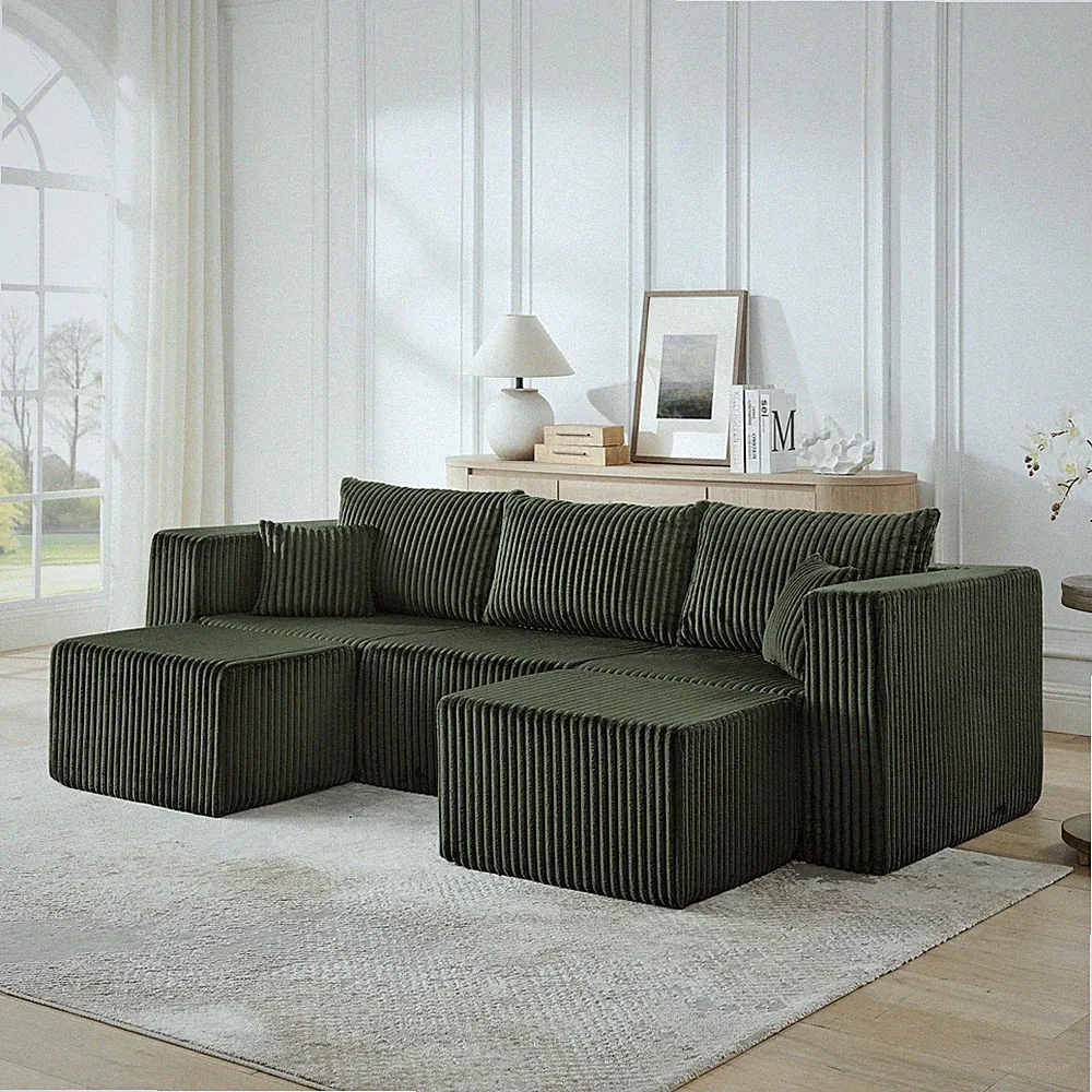 Compact modular sectional,Compressed Corduroy Sofa w/Modern Minimalist Style,U