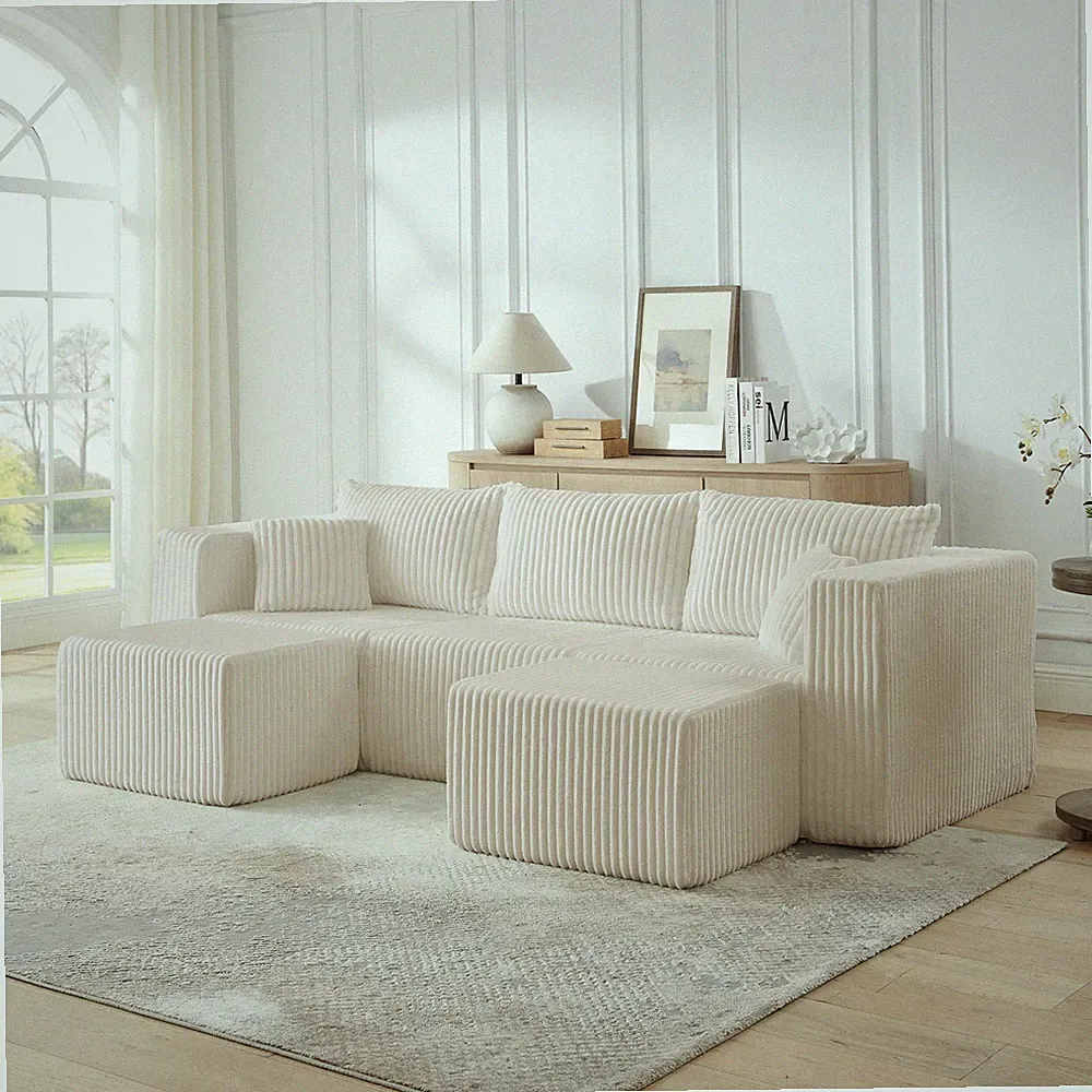 Compact modular sectional,Compressed Corduroy Sofa w/Modern Minimalist Style,Ult