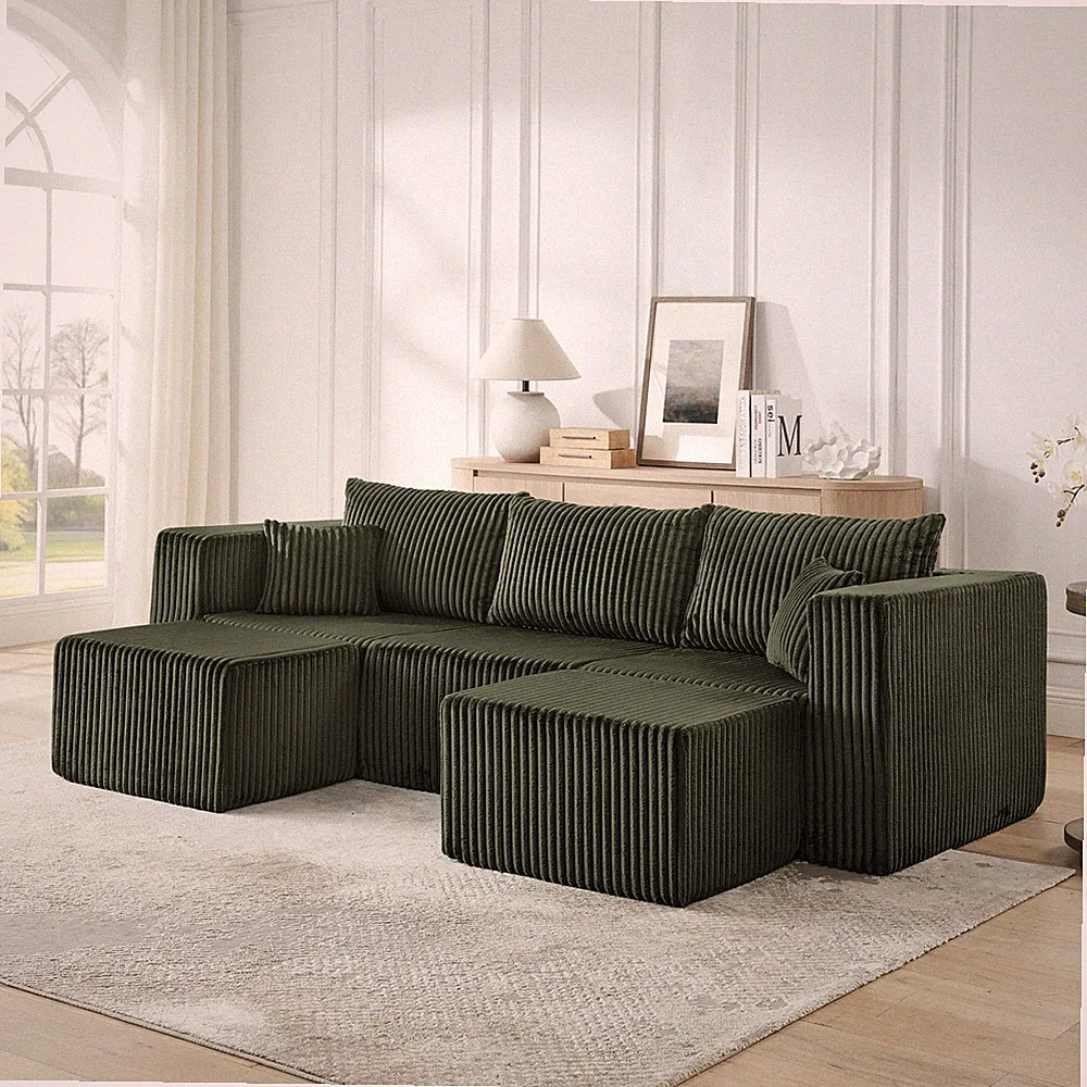 Compact modular sectional,Compressed Corduroy Sofa with Modern Minimalist Styl