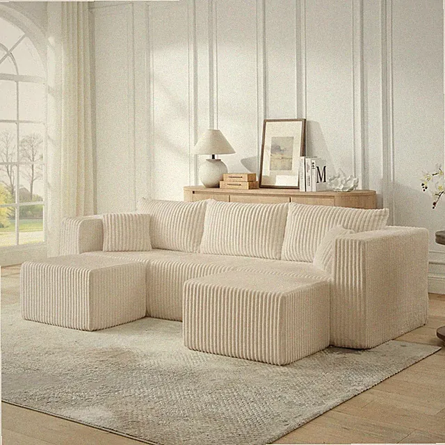 Compact modular sectional,Compressed Corduroy Sofa with Modern Minimalist Style