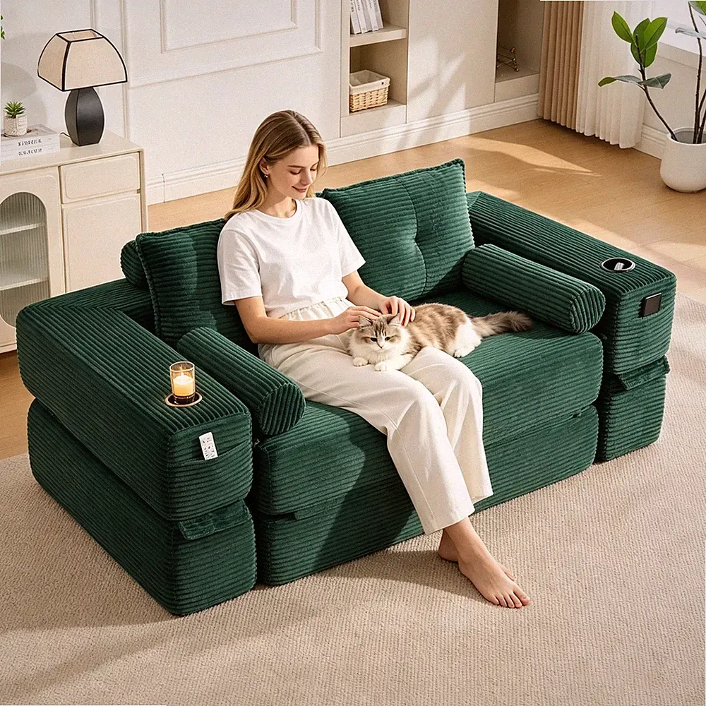 Compact Two Seats Convertible Sofa Bed w/Minimalist Design,Seat Boneless Sle