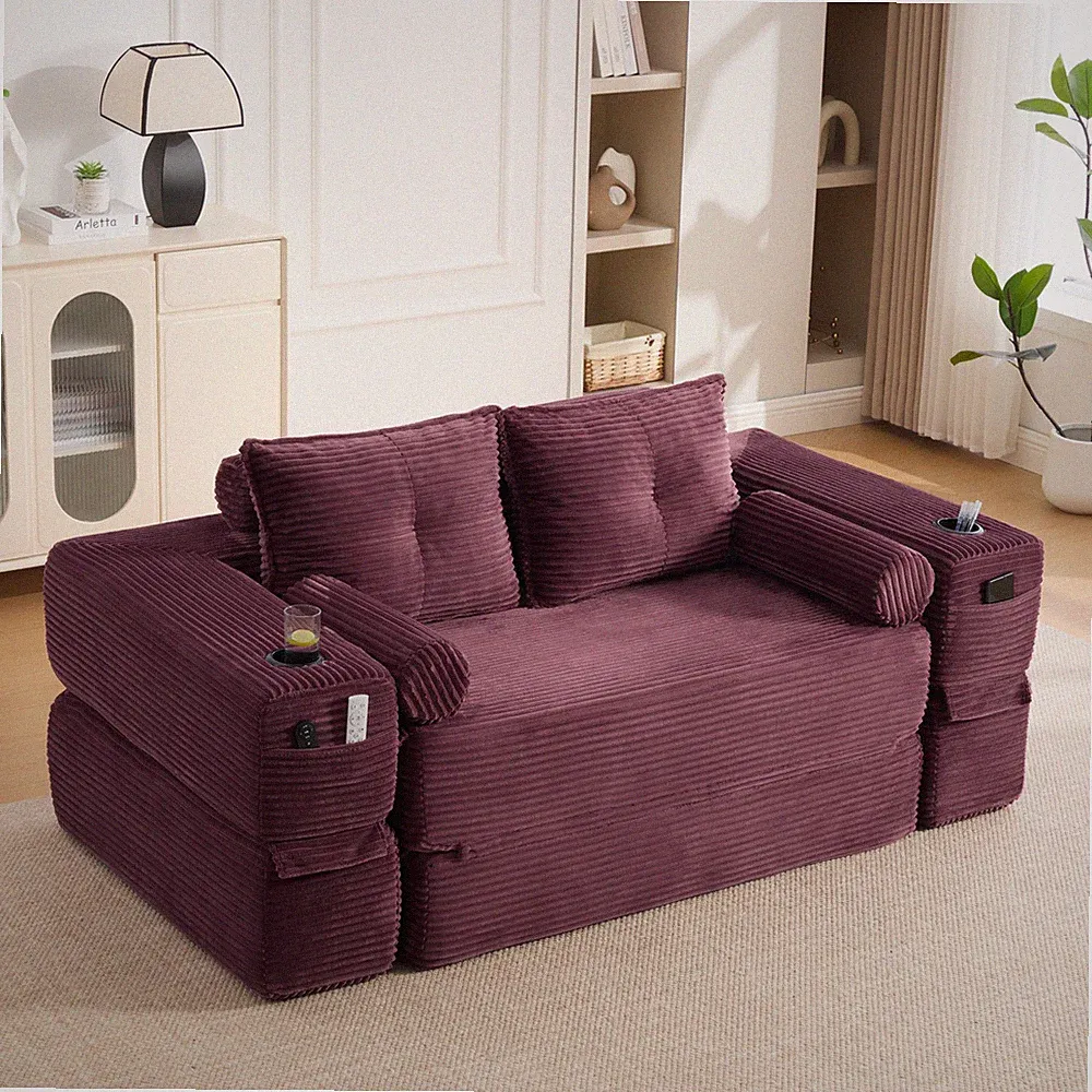 Compact Two Seats Convertible Sofa Bed w/Minimalist Design,Seat Boneless Slee
