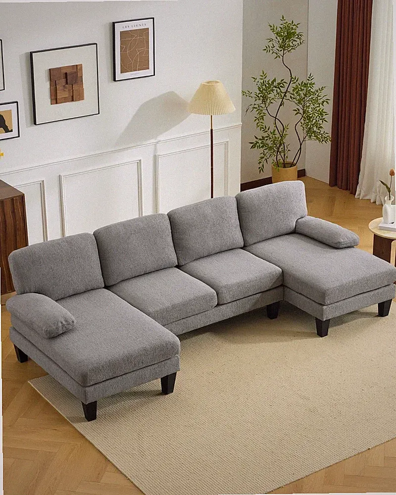 Compact U-Shape Sectional Sofa Couch 111" 4-Seat Dust Gray | Modern Chenille
