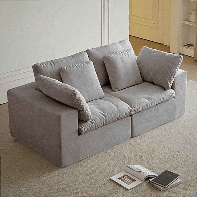 Compressed Sectional Sofa Modern Minimalist Style Corduroy Couch Light Gray
