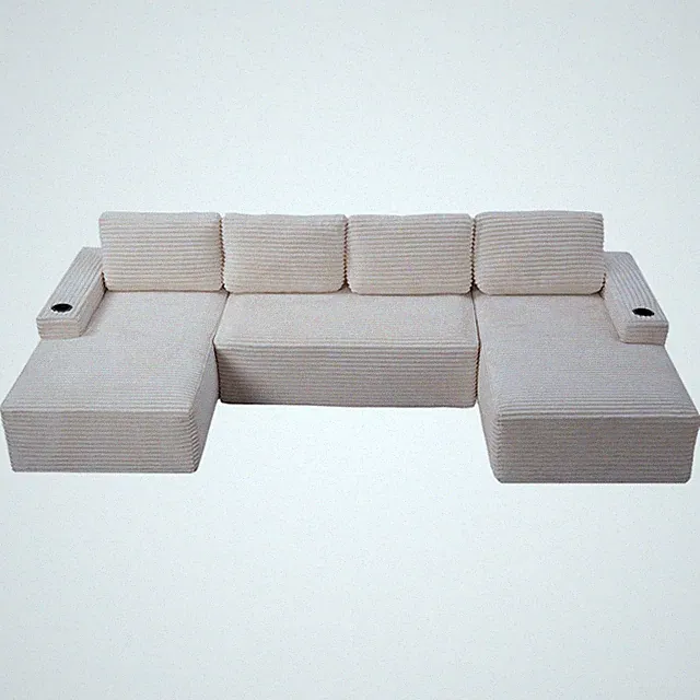 Compressible U-Shaped Modular Sofa Set with Cup Holders and Storage Pockets