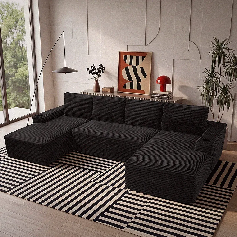 Compressible U-Shaped Sectional Sofa Set,Minimalist Style Modular Sectional So
