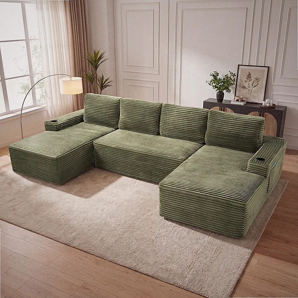 Compressible U-Shaped Sectional Sofa Set,Minimalist Style Modular Sectional Sof