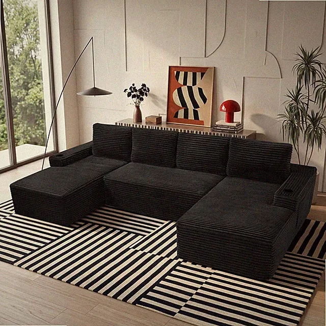 Compressible U-Shaped Sectional Sofa Set,Minimalist Style Modular Sectional Sofa