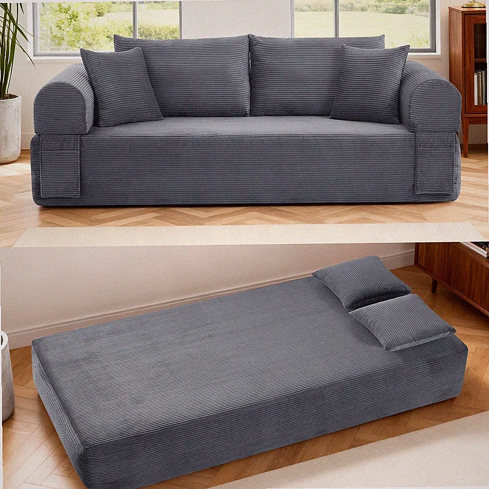 Compression Floor Sofa-Convertible Sofa Bed,Corduroy Boneless Couch with Storage