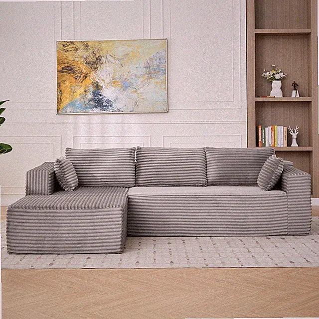 Compression Sectional Couch w/Comfy Chaise,Boneless L Shape Sofa w/Deep Seat,Mi