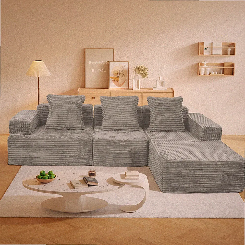 Compression Sectional Couch with Comfy Chaise, Boneless L Shape Sofa with Deep