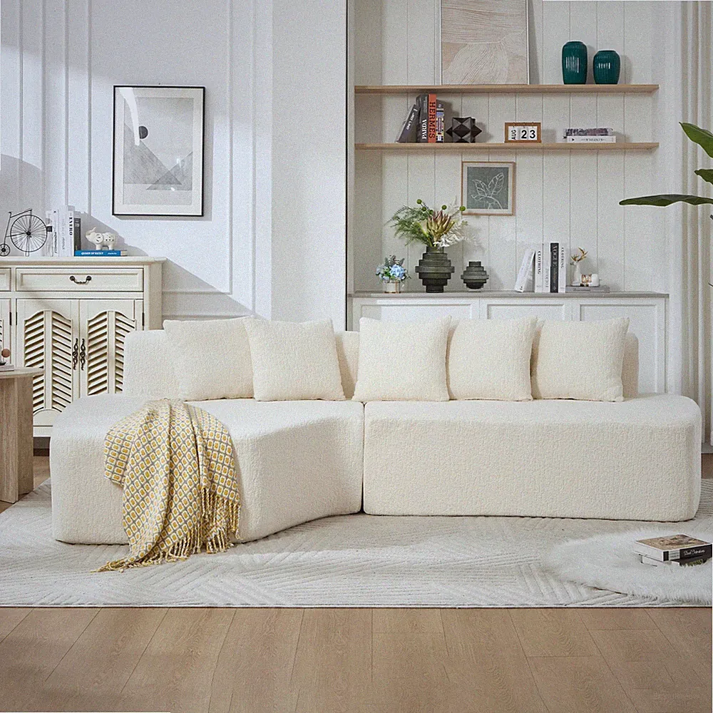 Compression Sectional Sofa with Chaise, 110.2" L-Shape Sleeper, White