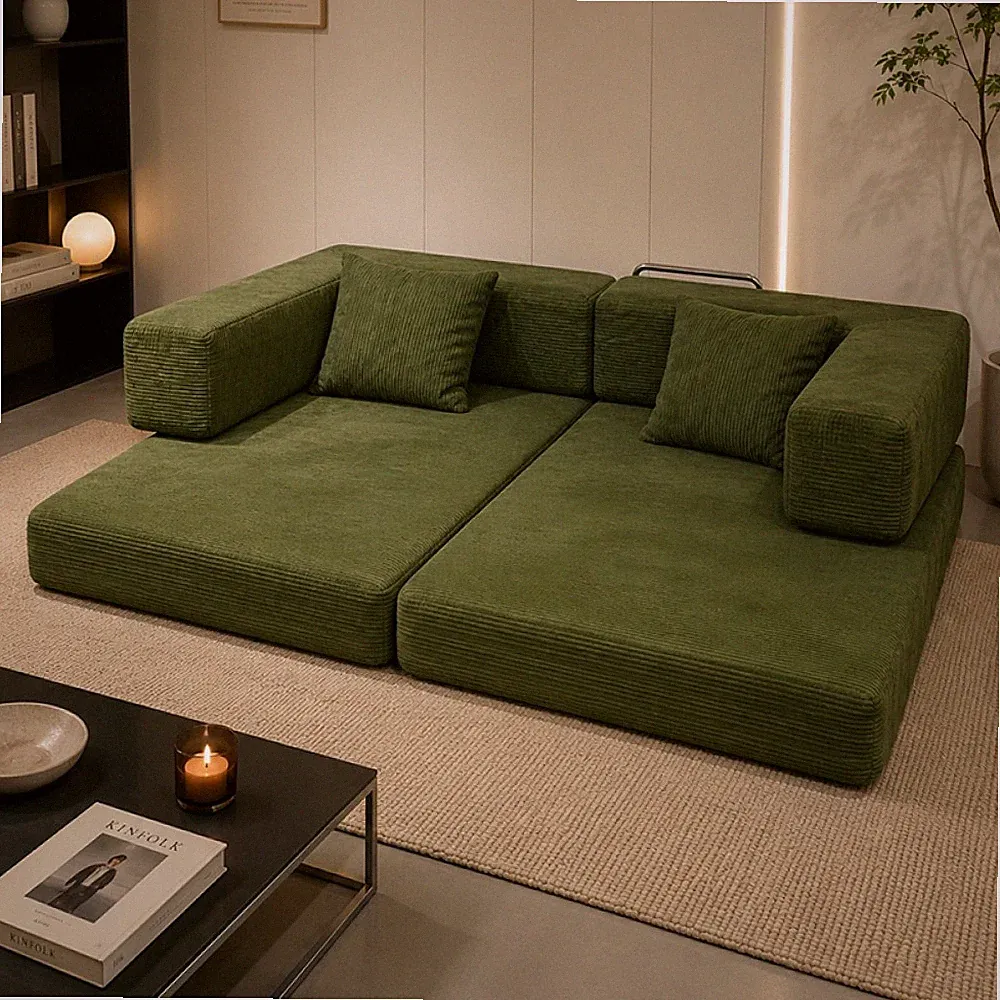 Compression Sofa Bed, Modular Floor Couch with Pillow Back & Armrest
