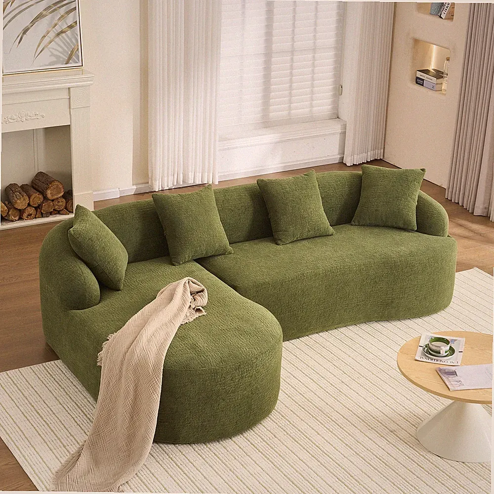 Compression Sponge L-Shape Sectional Sofa w/Curved Chaise,Green Modular Chenille