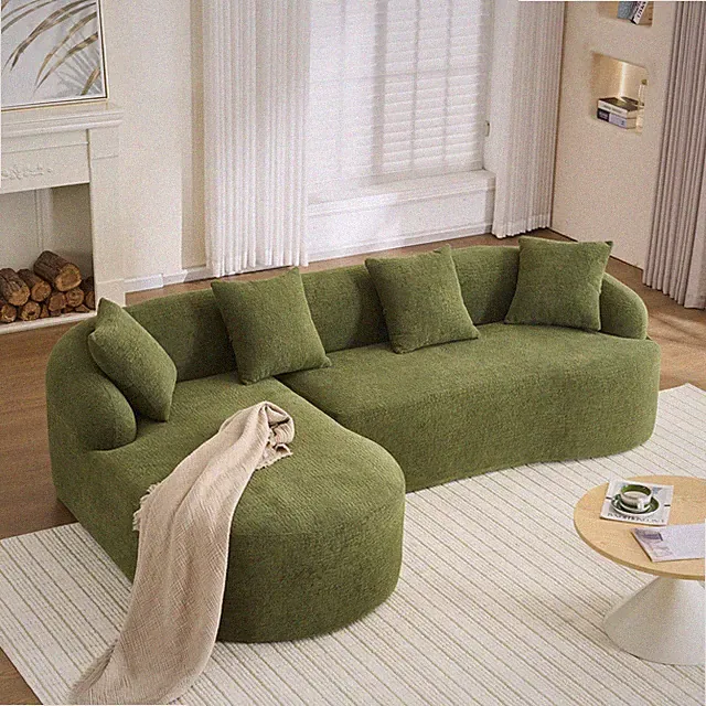 Compression Sponge L-Shape Sectional Sofa with Curved Chaise, Green Modular Chen
