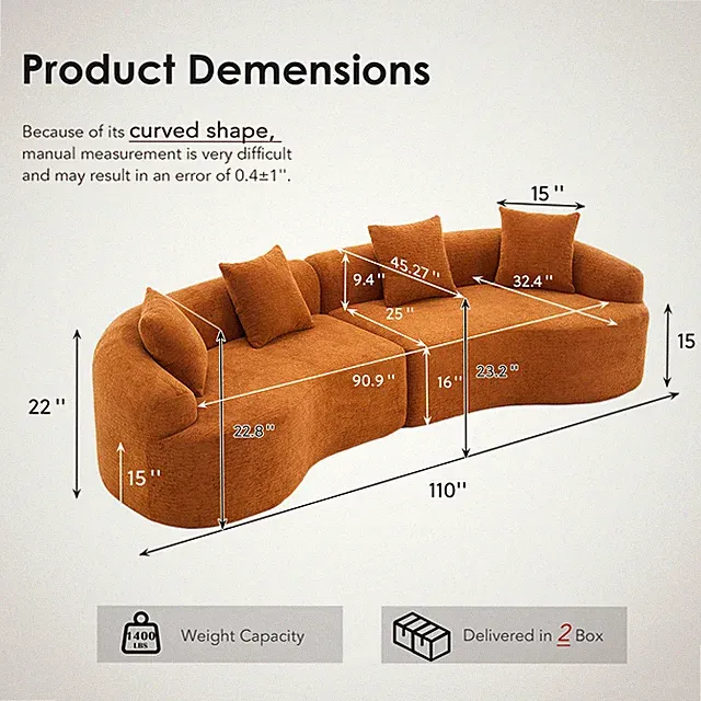 Compression Sponge Sofa Black Curved Modular Sectional, 30D High-Density Cheni