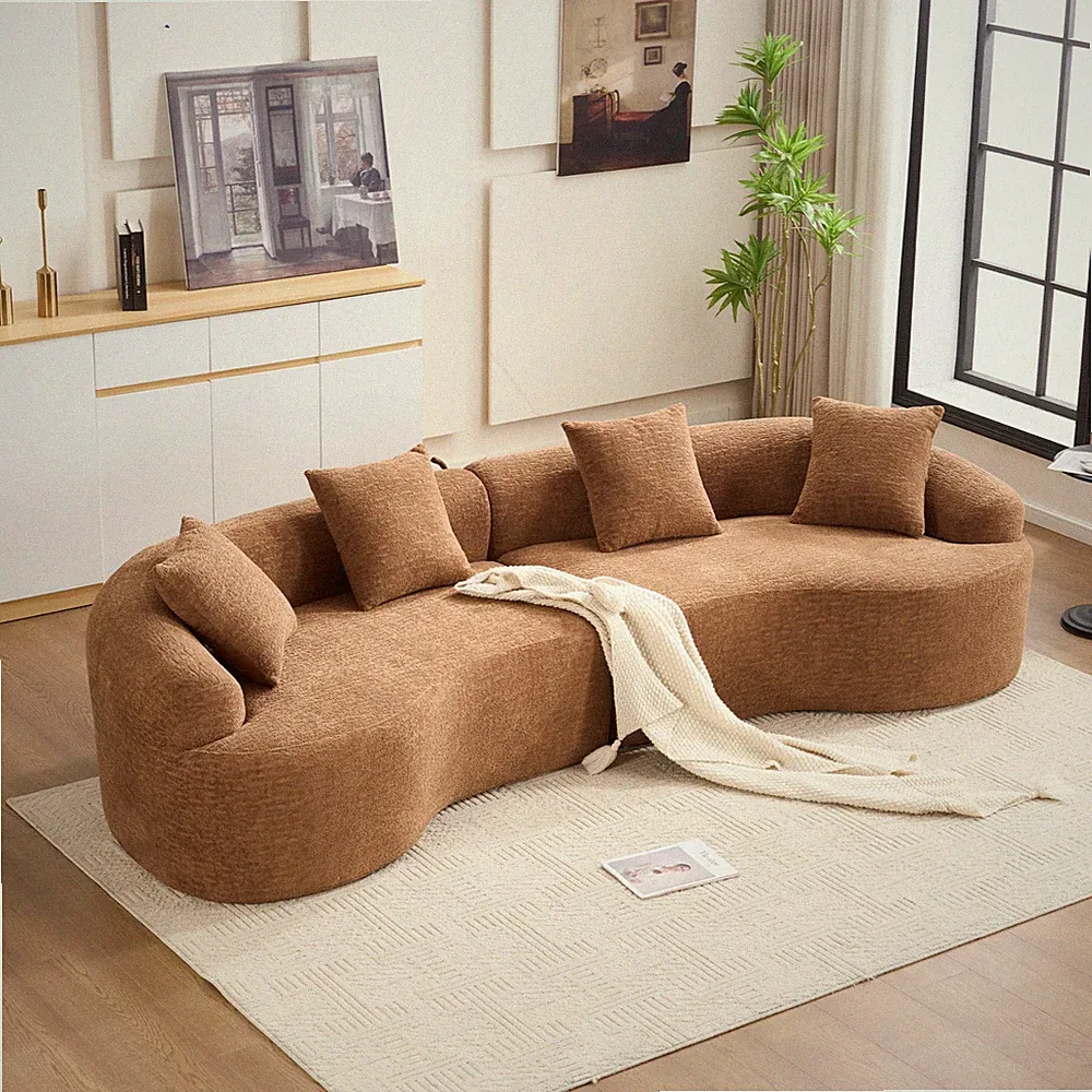 Compression Sponge Sofa Orange Curved Modular Sectional, 30D High-Density Cheni