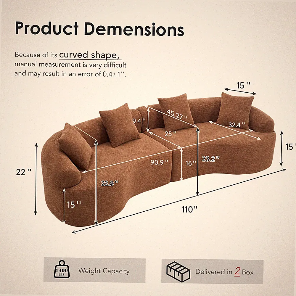 Compression Sponge Sofa Orange Curved Modular Sectional,30D High-Density Chenil