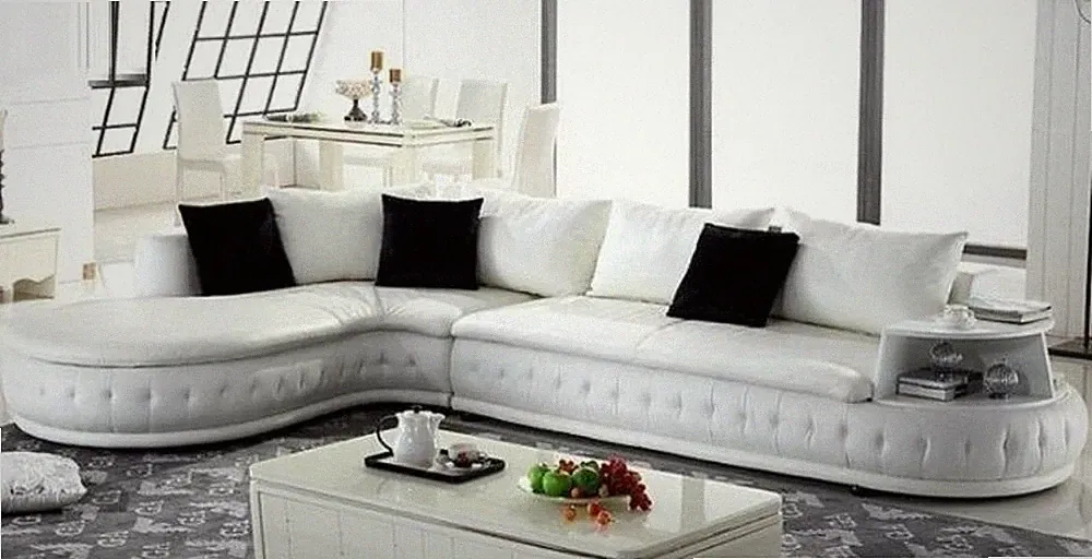 Concrete French Style Cozy Leather Sectional Sofa Set