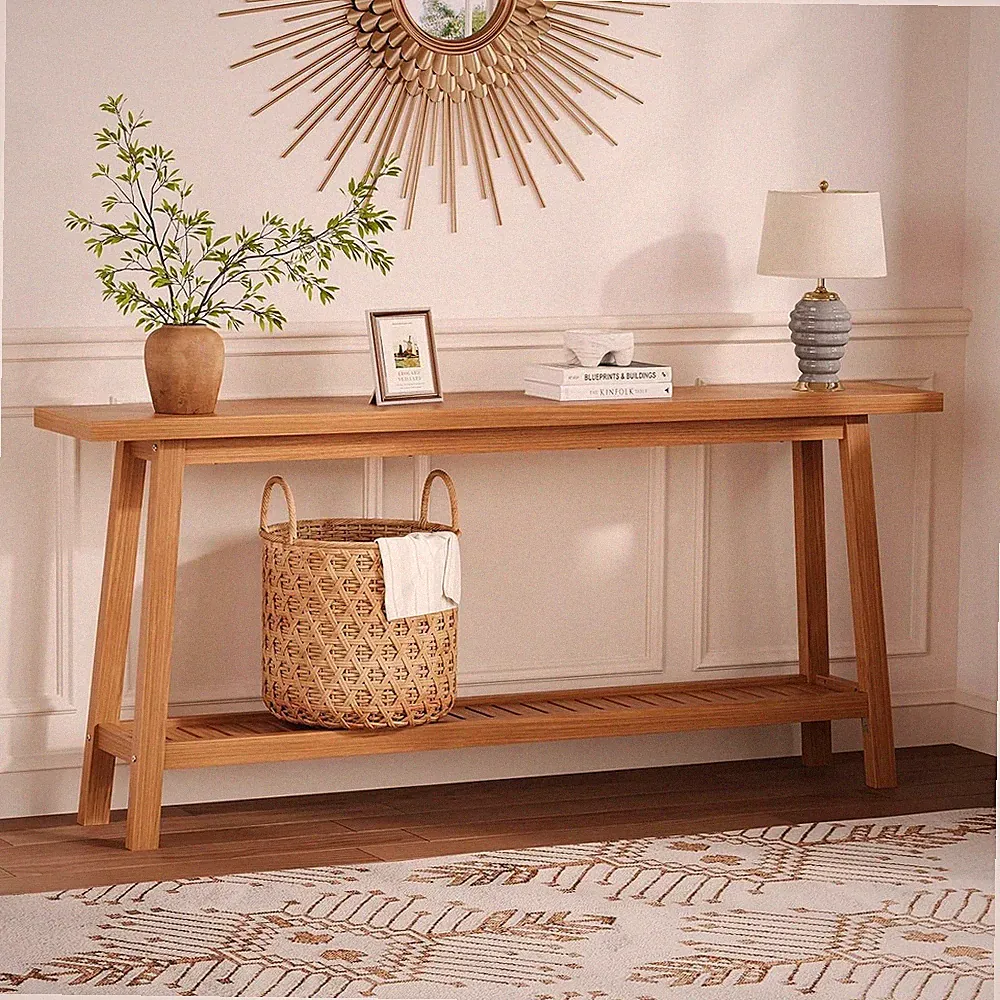 Console Table 2-Tier Narrow Sofa Table Behind Couch Extra Long Entryway Hallway