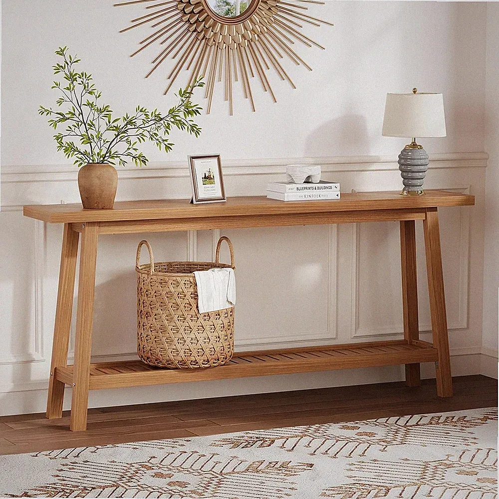 Console Table 2-Tier Narrow Sofa Table Behind Couch Extra Long Entryway Hallway