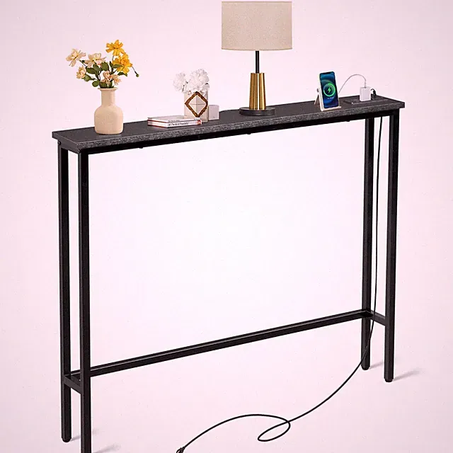 Console Table with Outlet 39 Inch Sofa Table with Charging Station Behind Couch