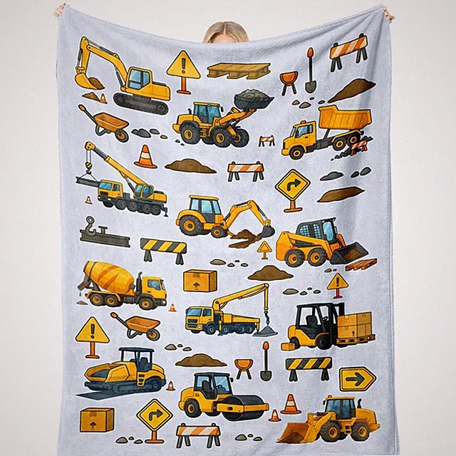 Construction Truck Themed Throw Blanket Bed Nap Couch Room Decor 50x60 Inch