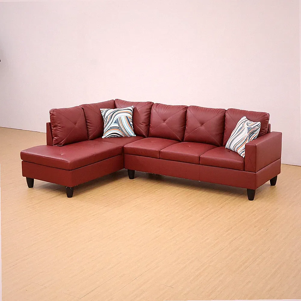Contemporary 2-Piece Red Modular Sectional Sofa with Chaise and Cushions