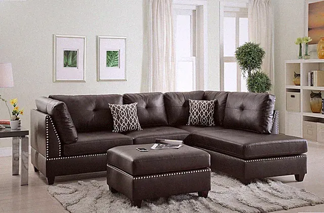 Contemporary 3-Piece Espresso Sofa Set with Durable Bonded Leather & Reversible