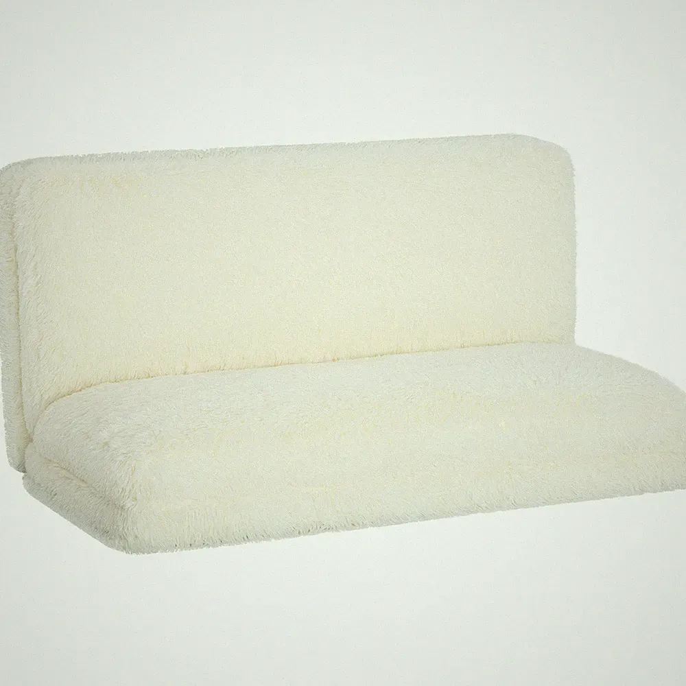 Contemporary Bean Bag Floor Sofa Bed, Plush Folding Mattress, Cream White