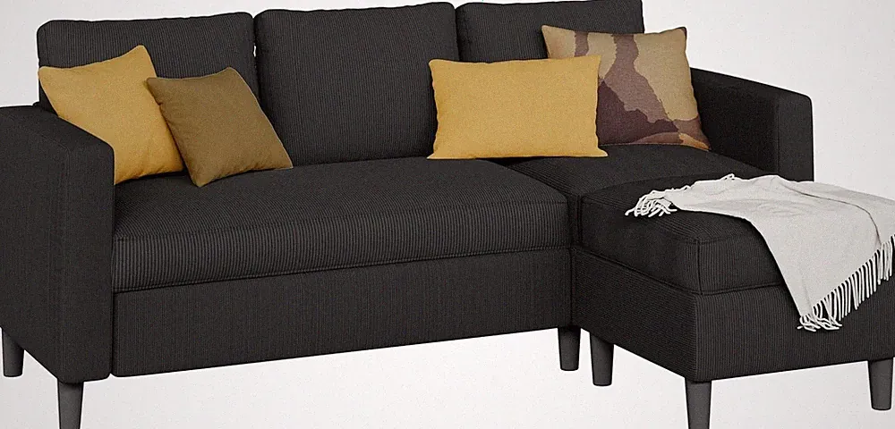 Contemporary Black Corduroy L-Shape Sofa for Comfortable and Chic Living Spaces