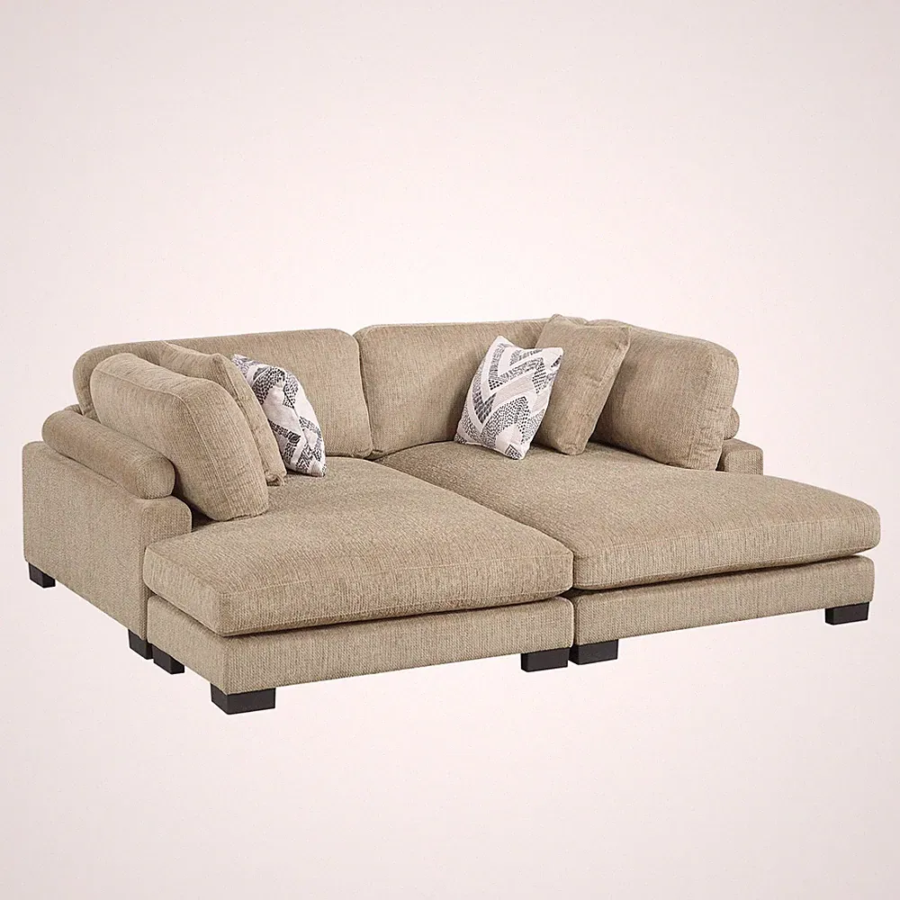 Contemporary Brown 2pc Chaise Sectional Sofa w/ Pillows