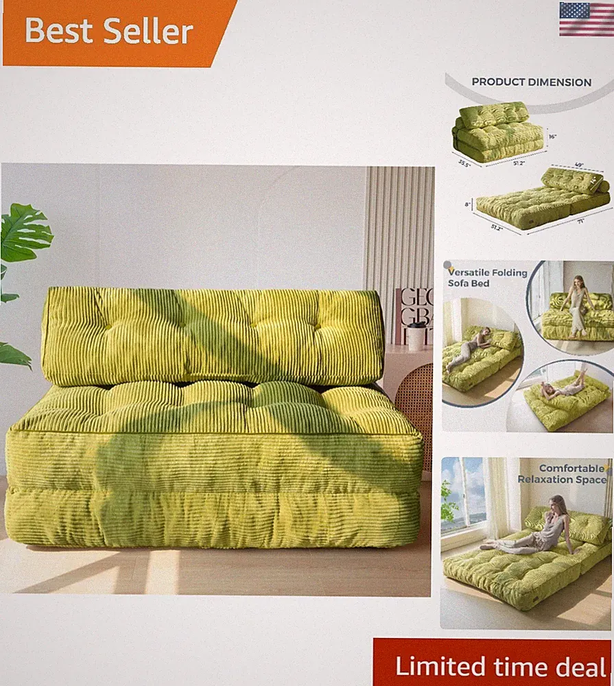 Contemporary Foldable Sofa Bed with Headrest, Ideal for Living Room and Bedroom