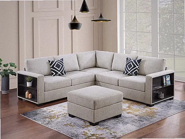 Contemporary Functional Sectional Sofa 4pc Set Beige Boucle Couch Loveseat w Bui