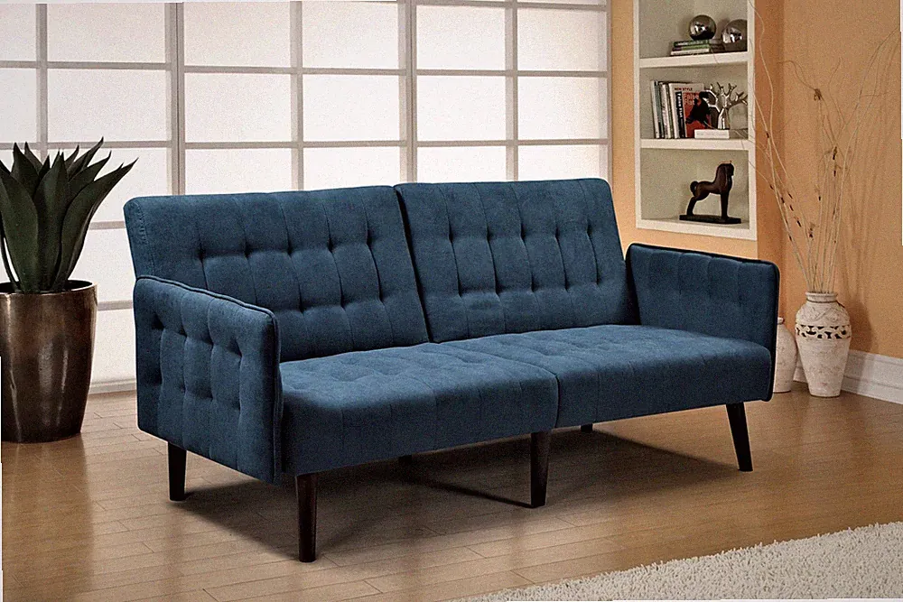 Contemporary Futon Sofa Bed Convertible Solid Wood Frame Angled Backrest Arms