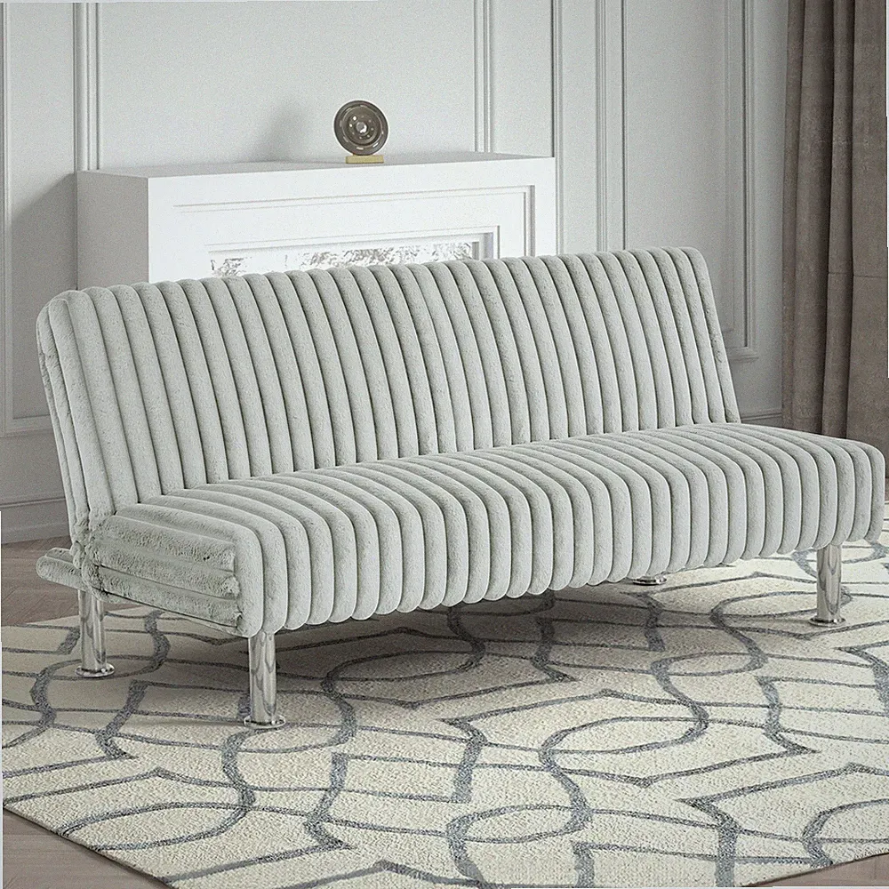 Contemporary Style Light Gray Finish Futon Sofa Chrome Color Finish Base Legs Co