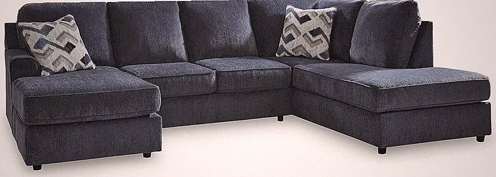 Contemporary U-Shaped Blue Sectional Sofa with Loose Cushions & Pillows