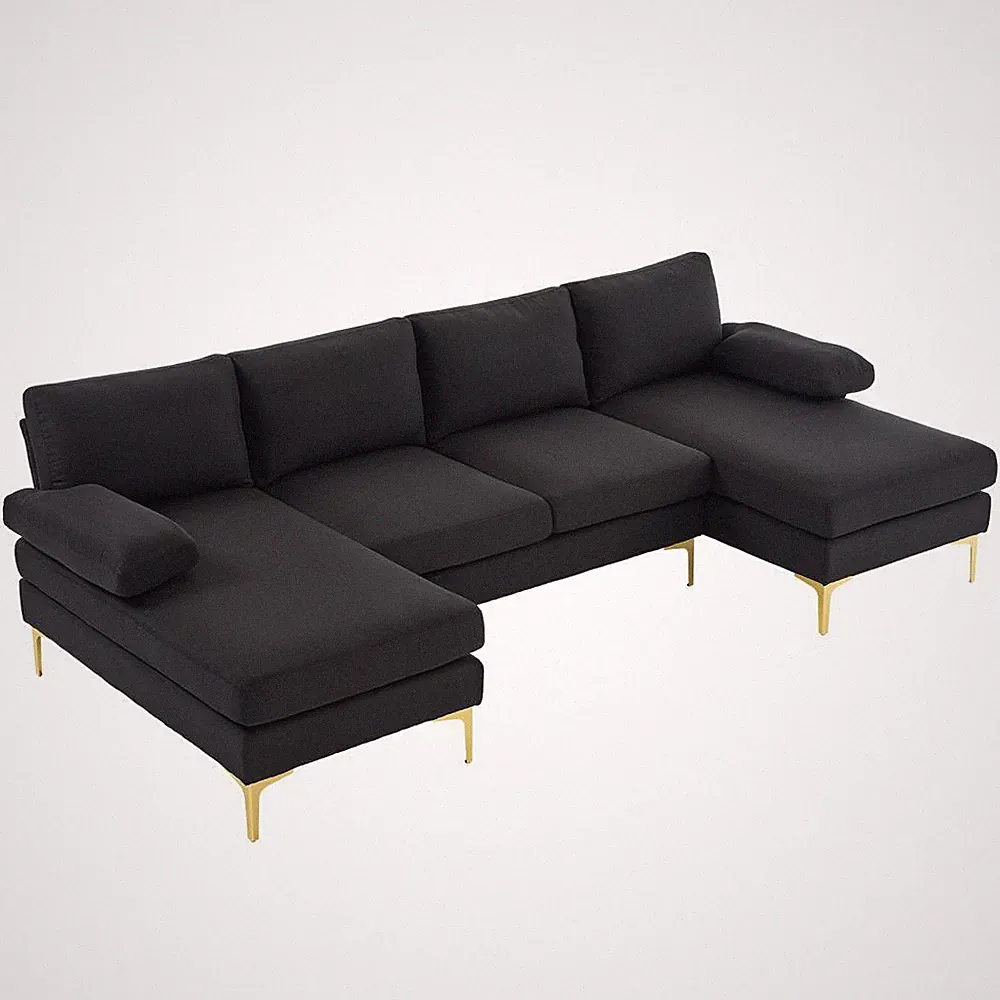 Contemporary U Shaped Sectional Double Chaise Sofa Set Couches Living Room
