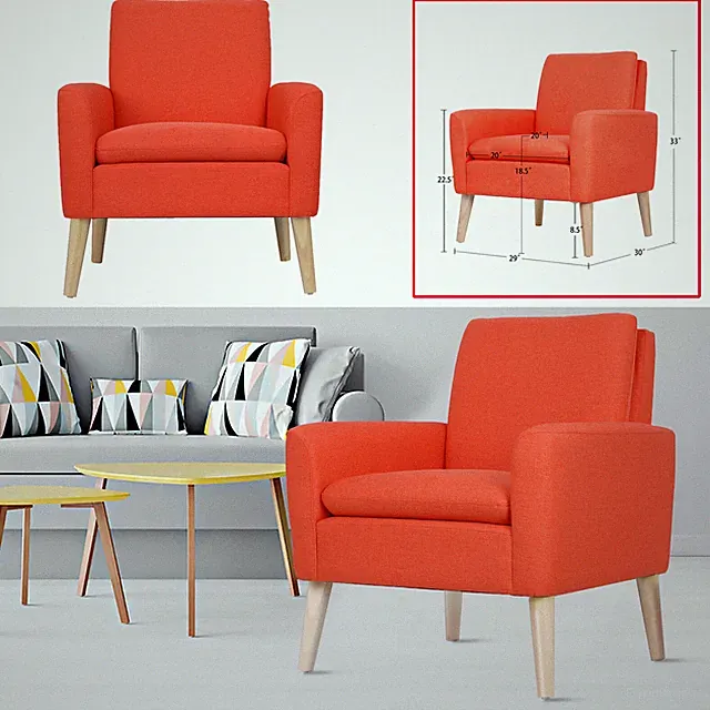 Contemporary Upholstered Accent Arm Chair Living Room Single Sofa Padded Seat US