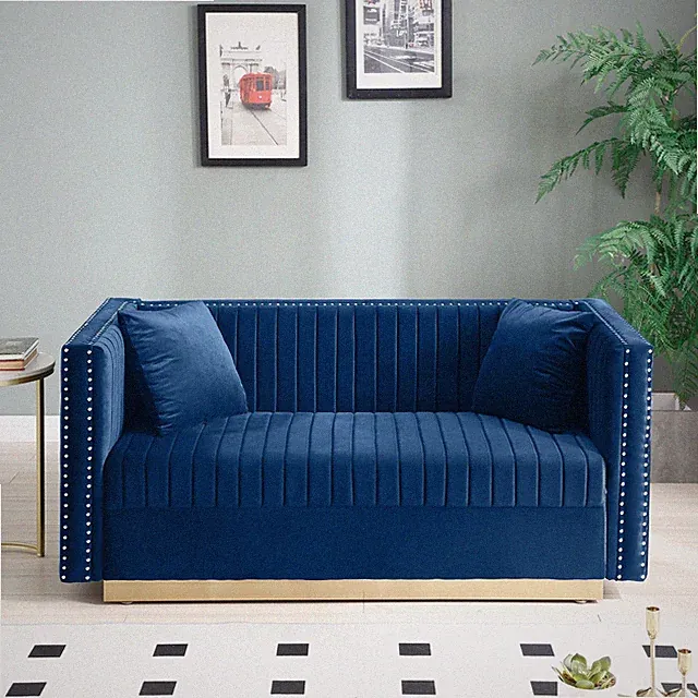 Contemporary Vertical Channel Tufted Velvet Sofa Loveseat Modern Upholstered