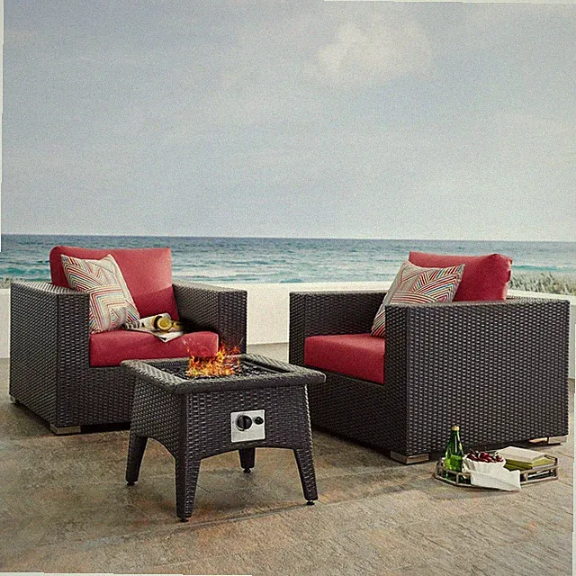 Convene 3 Piece Set Outdoor with Fire Pit in Espresso Red