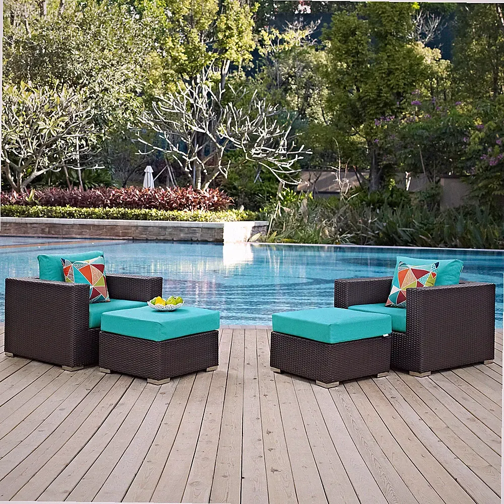 Convene 4 Piece Outdoor Patio Sectional Set in Espresso Turquoise
