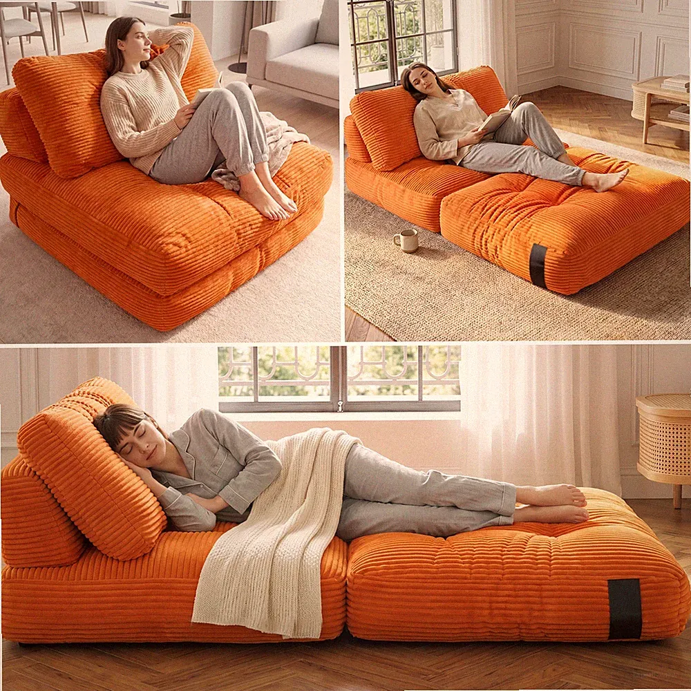 Convertibl Floor Sofa, 3-in-1 Folding Lazy Sofa Bed Soft Bean Bag Chair Lounger