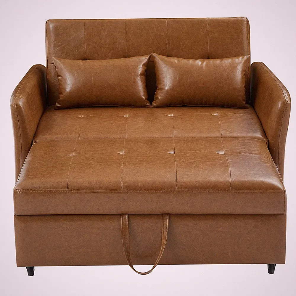 Convertible 2-in-1 Loveseat Sofa Bed PU Leather 3 USB Charging Port Pull Out Bed