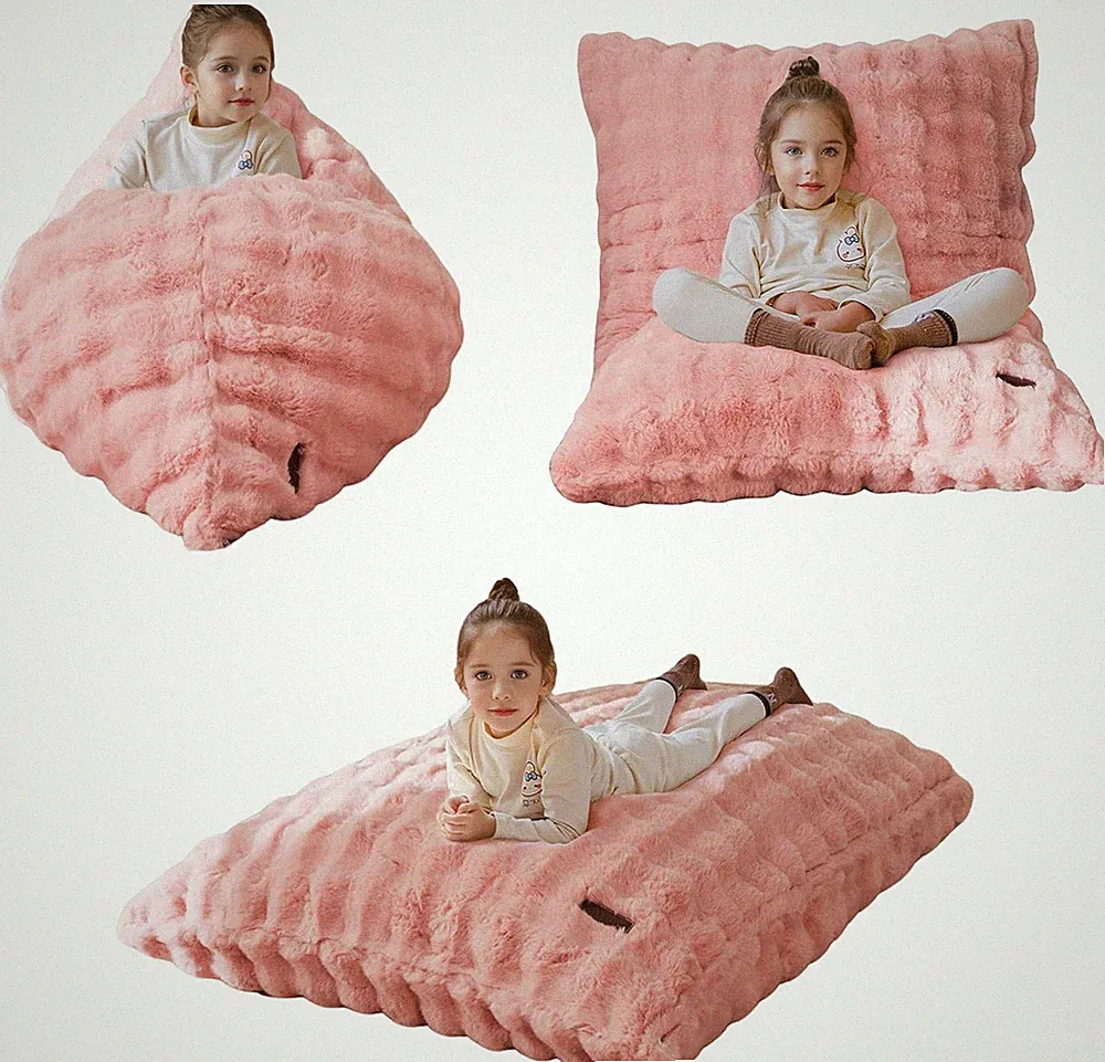 Convertible 3-in-1 Kids Bean Bag Chair Bed - Pink Floor Sofa for Gaming & Readin