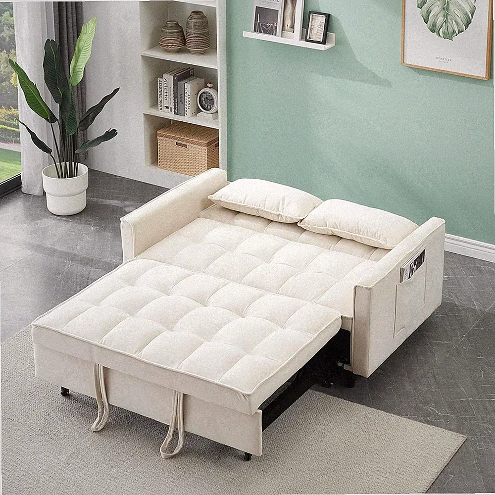 Convertible 3-in-1 Sleeper Sofa Bed Loveseat for Small Spaces, Velvet 55